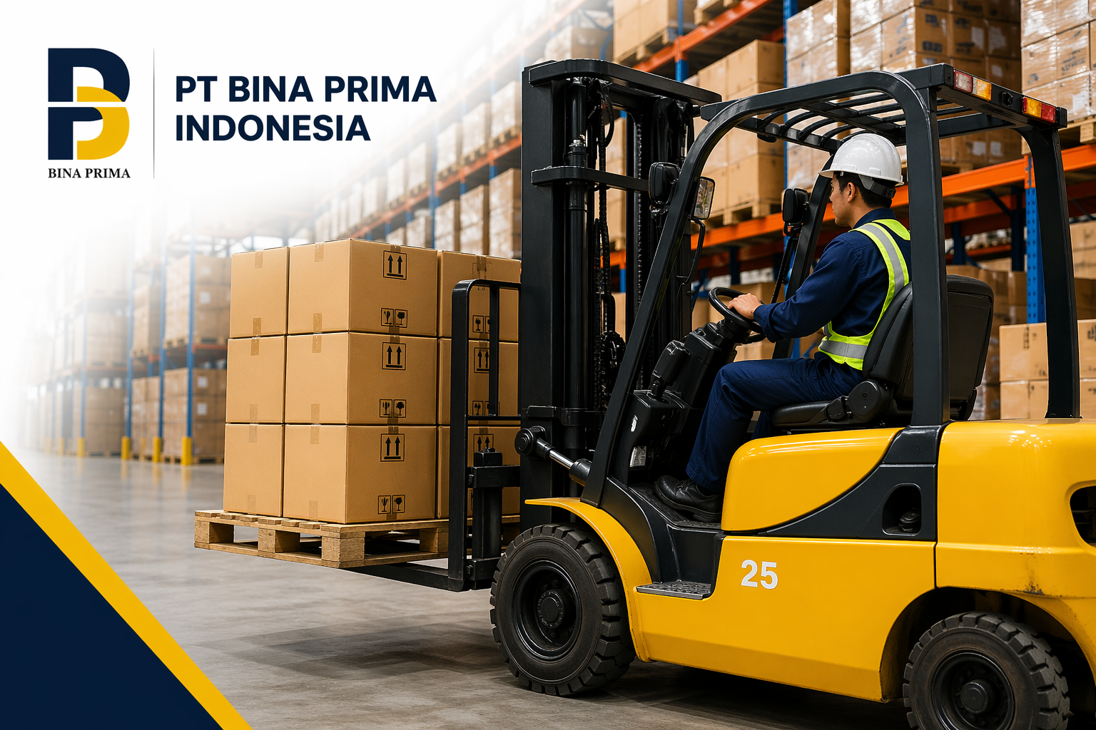 Operator forklift profesional yang sedang belajar forklift