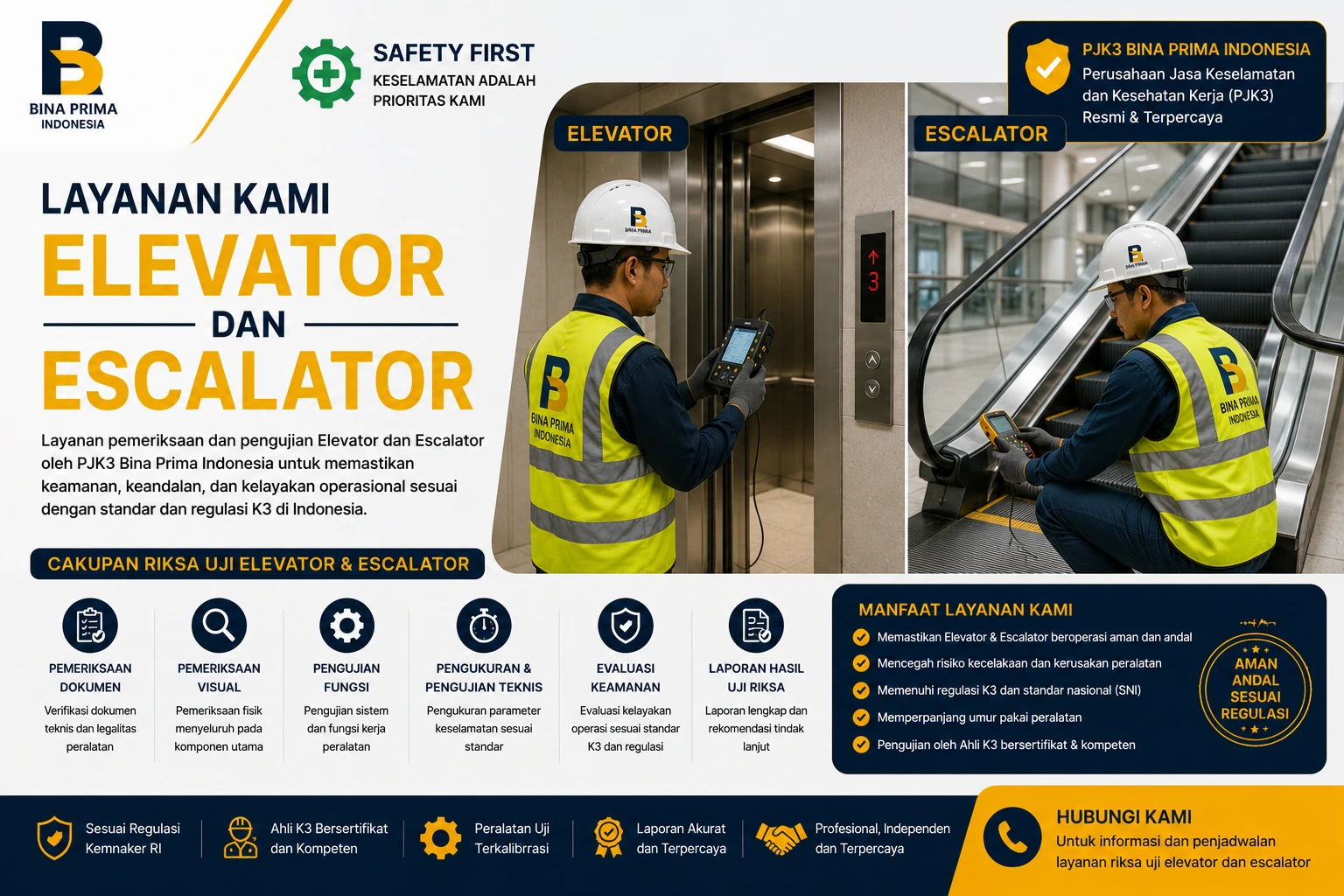 Teknisi riksa uji elevator dan escalator bersertifikat