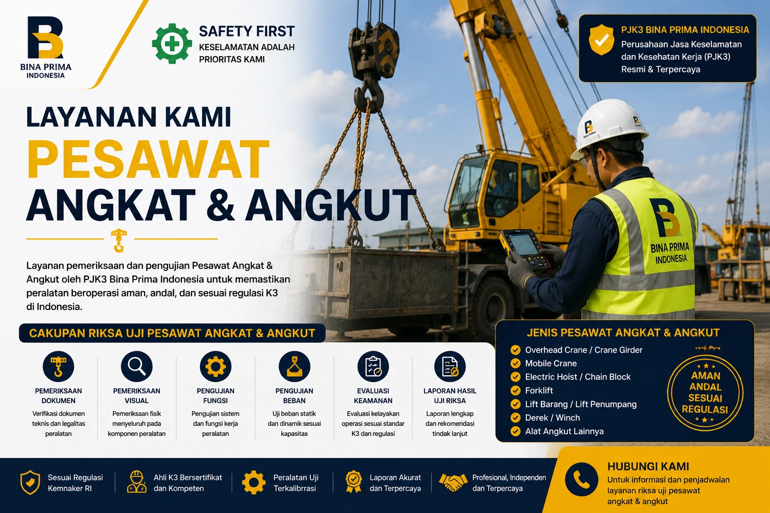 Teknisi inspeksi pesawat angkat dan angkut bersertifikat PJK3 Kemenaker