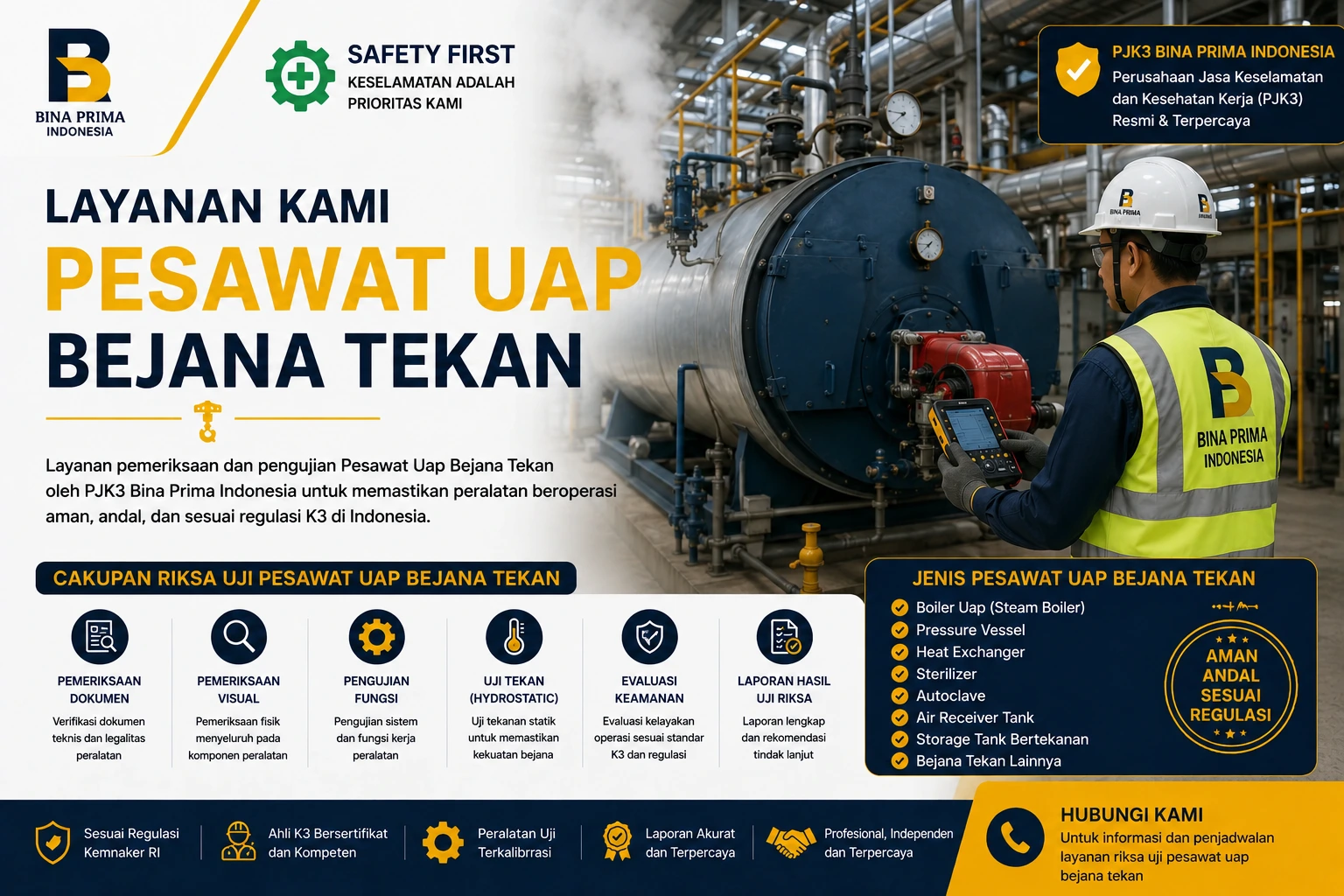 Teknisi inspeksi boiler dan bejana tekan bersertifikat PJK3 Kemenaker