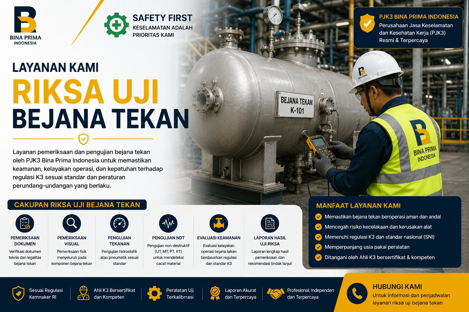 Teknisi inspeksi bejana tekan bersertifikat PJK3 Kemenaker RI
