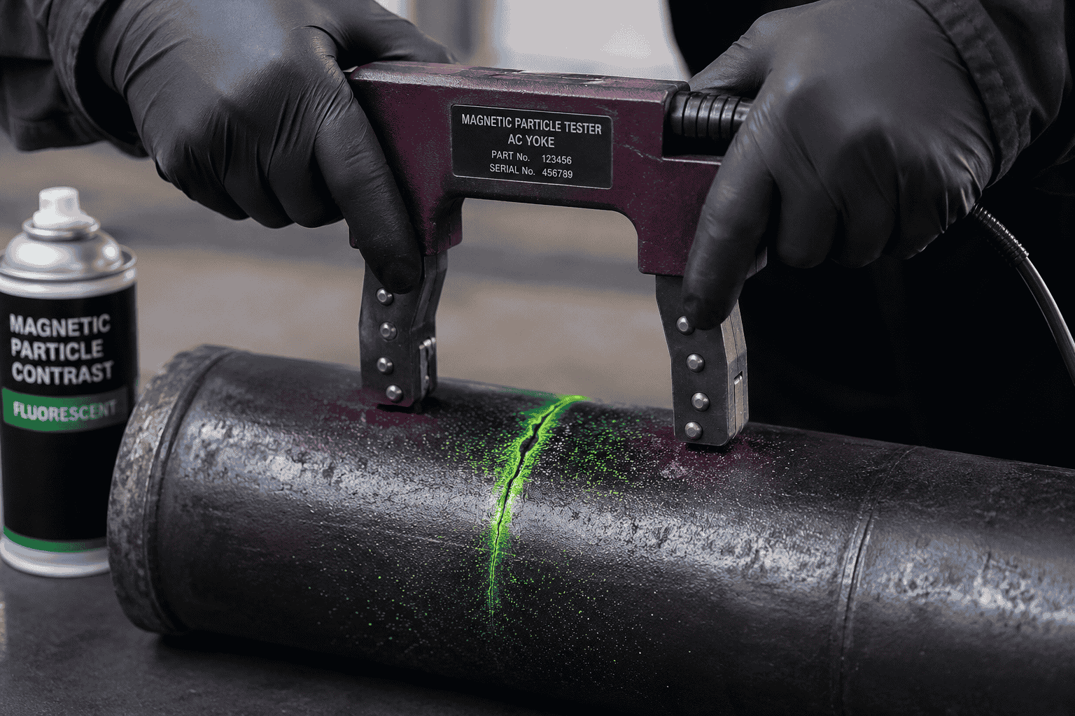 Magnetic Particle Testing pada inspeksi retakan logam menggunakan metode NDT
